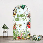 Aperturee - Aperturee Bug Themed Happy Birthday Arch Backdrop Insect Explorer with Magnifying Glass Kids Garden Party Decor